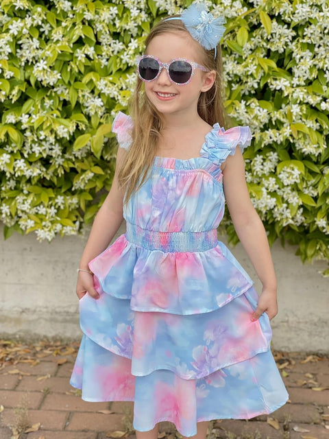 [6-14Y] Arshiner Girls Dresses Ruffle Flutter Sleeve Floral Tiered Party Dress