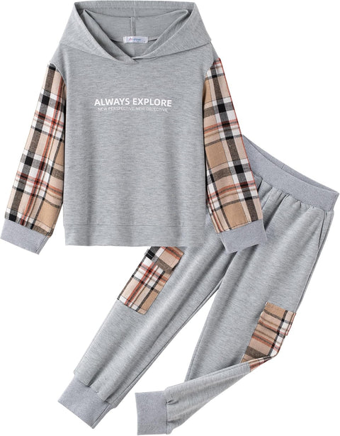 Arshiner Boys Plaid & Letter Graphic Hoodie Sweatshirt and Sweatpants