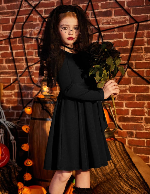 Arshiner Girls Dresses Puff Long Sleeve Formal Belted Dress