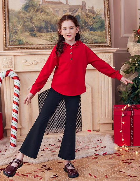 Arshiner Girls Button Collar Kids Hooded Sweatshirt