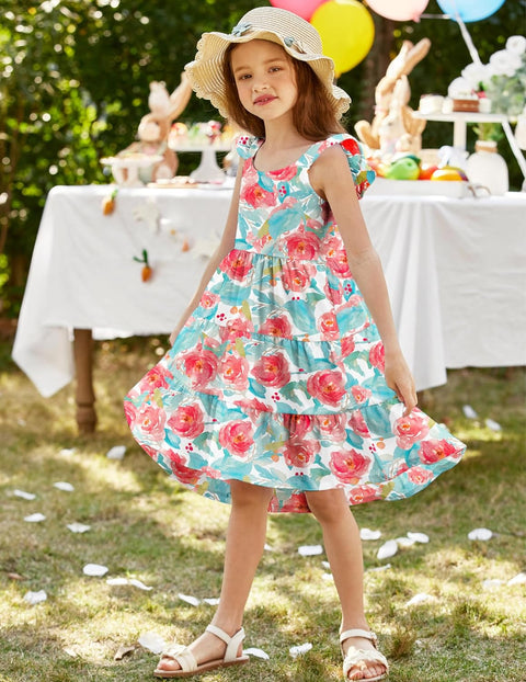 Arshiner Toddler Dress Little Girls Summer Cotton Backless High Low Hem Beach Casual Sundress with Pockets
