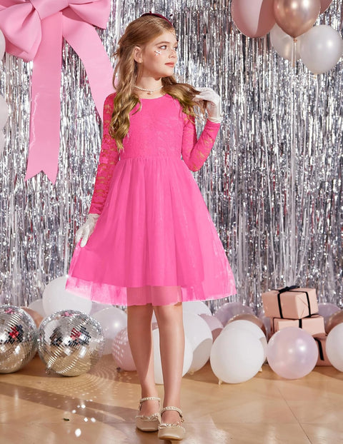 Arshiner Flower Girl Dress V Back Lace Tulle Party Dresses