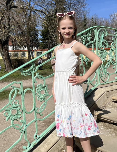 Arshiner Girls Tie Back Dress Spaghetti Strap Ruffle Hem Sundress with Pockets
