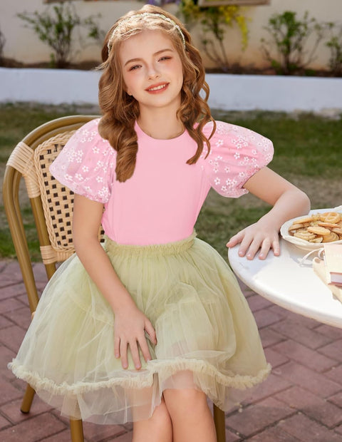 Arshiner Girls Shirts Mesh Puff Short Sleeves Tee Tops