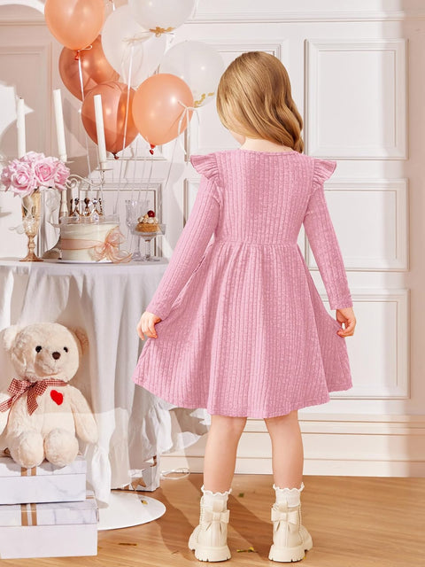 Arshiner Girl Dress Baby Girls Knitted Ruffle Sleeve Dresses