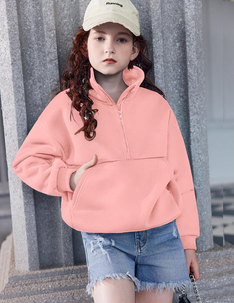Arshiner Girls Half Zip Sweatshirt Fleece Quarter Pullover