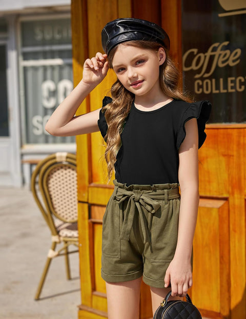 Arshiner Girls Shirts Ruffle Short Sleeve Cute Casual Tops Blouse Tee
