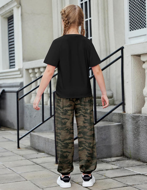 Arshiner Girls 2 Piece Outfits Short Sleeve Tops and Jogger Set