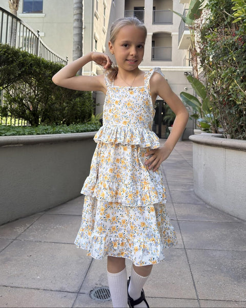 [5-13Y] Arshiner Girls Dresses Ruffle Sleeve Tiered Casual Flowy Swing Sundress