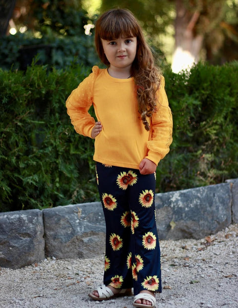 Arshiner Girls 2 Piece Outfits Knit Tulle Puff Top and Flare Pants Set