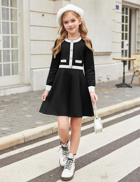 Arshiner Girls Sweater Dress Long Sleeve Button Knit Dresses