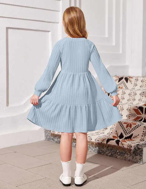 Arshiner Girls Dresses Lantern Long Sleeve Casual Dress