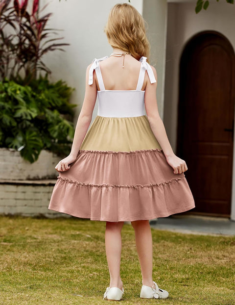 Arshiner Girls Dress Tween Boho Bowknot Strap Swing Flowy Dress