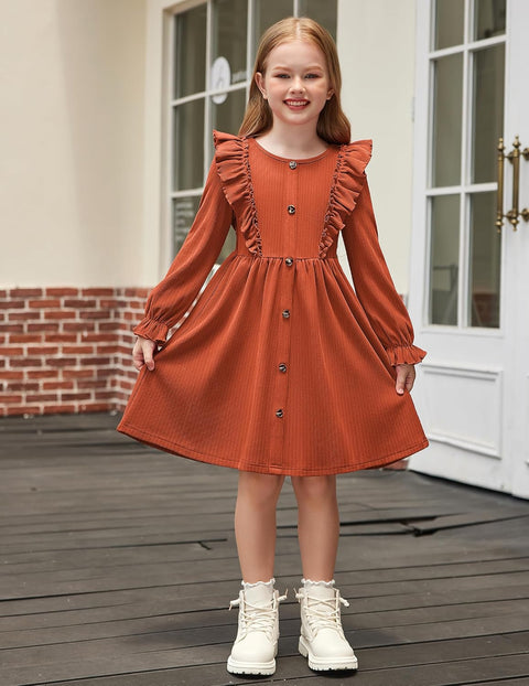 Arshiner Toddler Sweater Dress Ruffle Ribbed Knit Dresses