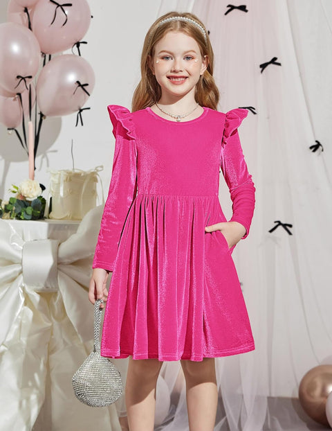 Arshiner Toddler Velvet Dress Little Girls Ruffle Dresses