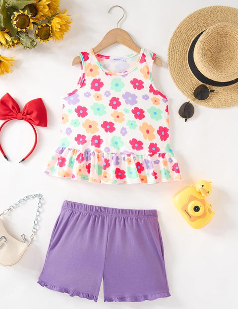 Arshiner Toddler Girls Outfit Ruffle Top and Elastic Shorts Set 2-8 Years