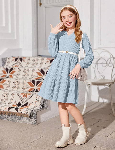 Arshiner Girls Dresses Lantern Long Sleeve Casual Dress