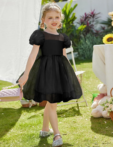 Arshiner Girls Dress Contrast Mesh Puff Flowy Bubble Hem Dresses