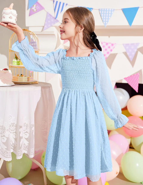 Arshiner Girl Tulle Dress Winter Long Sleeve Teen Girls Party Dresses