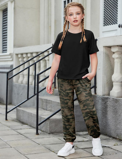 Arshiner Girls 2 Piece Outfits Short Sleeve Tops and Jogger Set