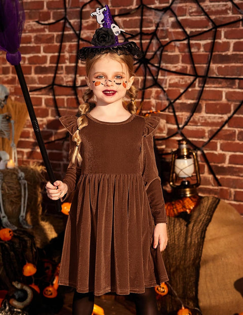 Arshiner Toddler Velvet Dress Little Girls Ruffle Dresses