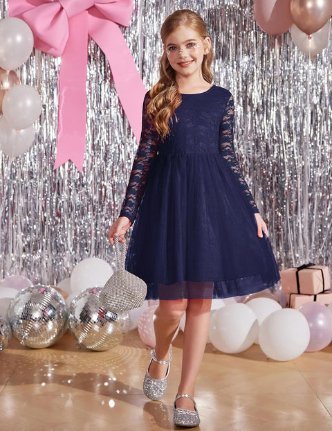 Arshiner Flower Girl Dress V Back Lace Tulle Party Dresses