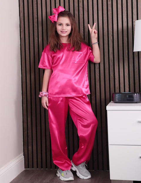Arshiner Girls' Pajama Sets Satin Soft Silk Pjs Lounge Set Sleepwear