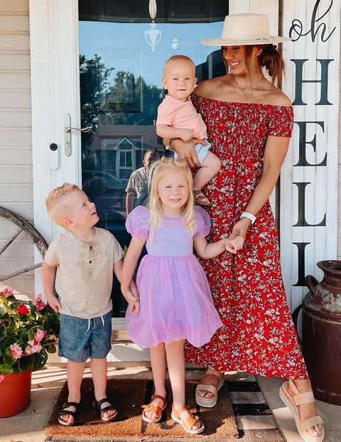 Arshiner Girls Dress Contrast Mesh Puff Flowy Bubble Hem Dresses