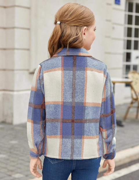 Arshiner Girls Flannel Cropped Shacket Plaid Jacket