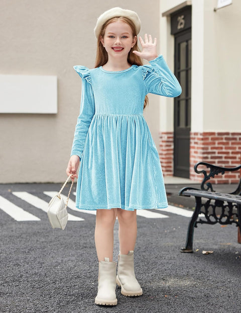 Arshiner Toddler Velvet Dress Little Girls Ruffle Dresses