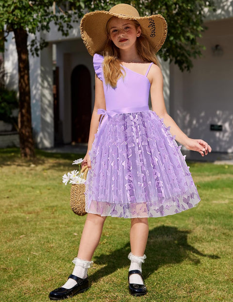 Arshiner Girls Dresses One Shoulder Ruffle Formal Tulle Dress