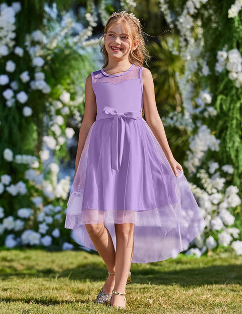 Arshiner Girls Dresses Formal Party Tulle Contrast Mesh Dress with Belt