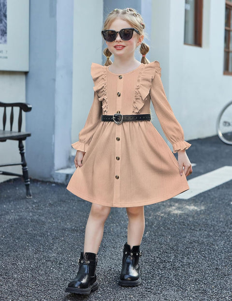 Arshiner Toddler Sweater Dress Ruffle Ribbed Knit Dresses
