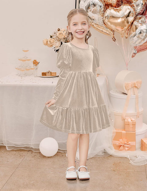 Arshiner Toddler Velvet Dress Girls Puff Party Ruffle Dresses