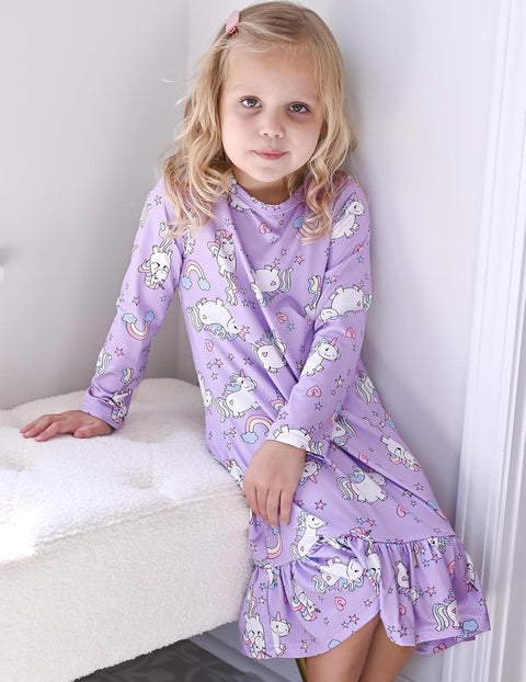Arshiner Girls' Sleepwear Long Sleeve Cute Nightie Pajama Dress
