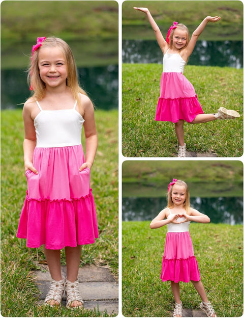 Arshiner Girls Tie Back Dress Spaghetti Strap Ruffle Hem Sundress with Pockets
