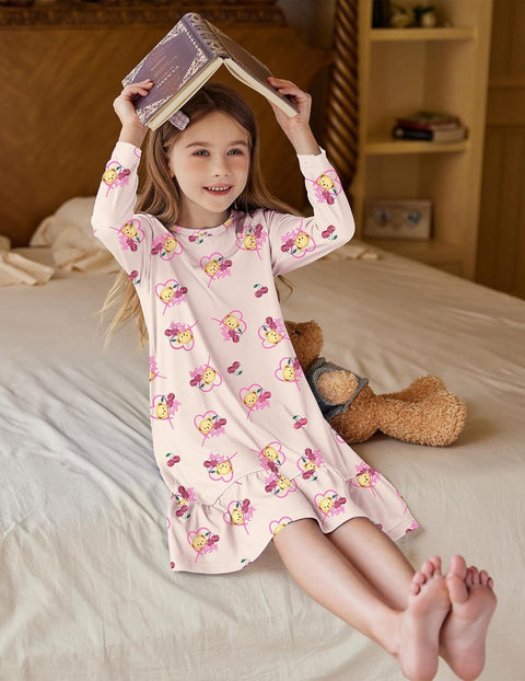 Arshiner Girls' Long Sleeve Cute Nightie Pajama Dress