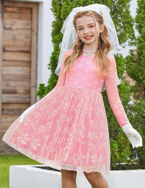 Arshiner Flower Girl Dress V Back Lace Tulle Party Dresses