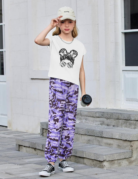 【6-14Y】Arshiner Girls 2 Piece Sets Drop Shoulder Top Sweatpants Jogger