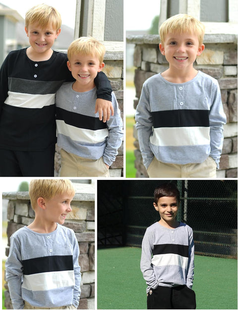 Arshiner Kids Boys Henley Shirts Cotton Long Sleeve T-Shirts Color Block Tee