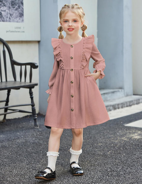 Arshiner Toddler Sweater Dress Ruffle Ribbed Knit Dresses
