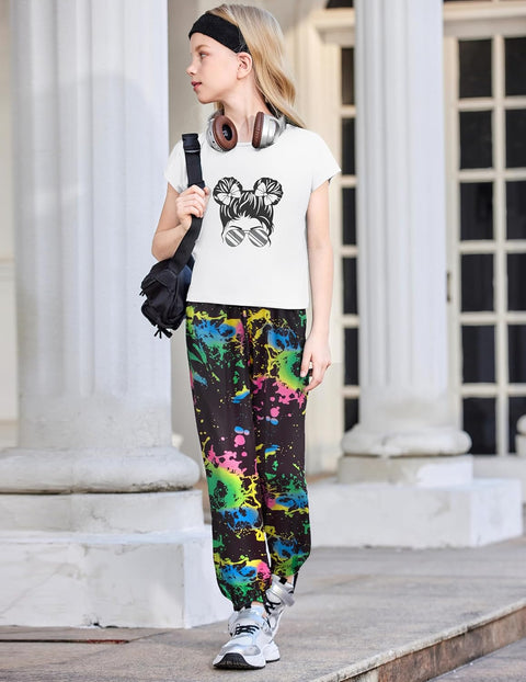 【6-14Y】Arshiner Girls 2 Piece Sets Drop Shoulder Top Sweatpants Jogger