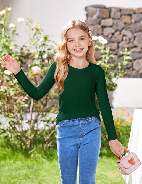 Arshiner Girls Long Sleeve Ribbed Knit Shirts