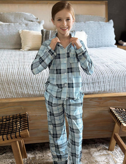 Arshiner Pajamas Set for Girls Plaid Long Sleeve Lounge Set