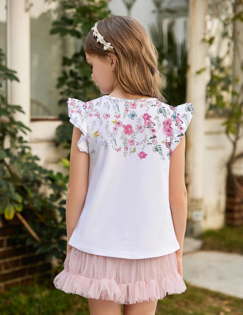 Arshiner Girls Shirts Ruffle Short Sleeve Cute Casual Tops Blouse Tee