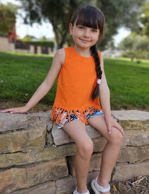 Arshiner Girls Summer Outfits Sleeveless Fringe Tank Top and Elastic Waist Pocketed Shorts Set Girl Clothes 6-14 Years