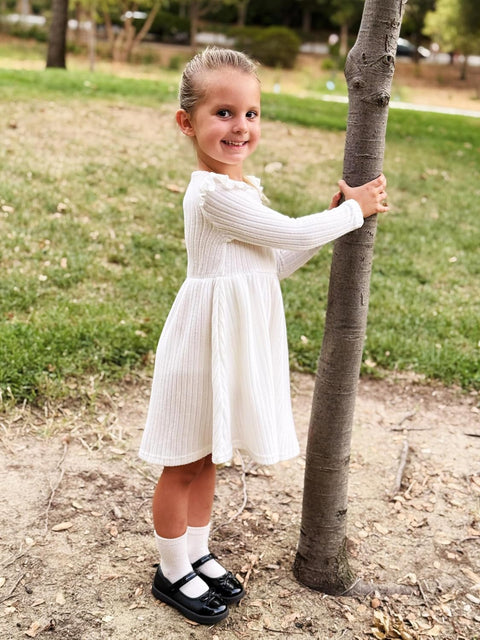 Arshiner Girl Dress Baby Girls Knitted Ruffle Sleeve Dresses