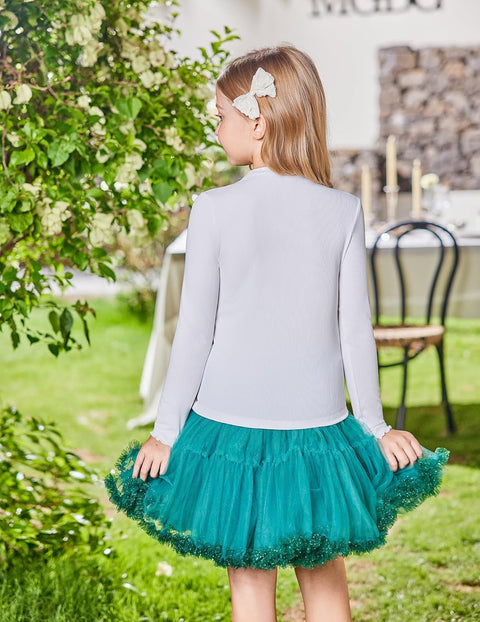 Arshiner Girls Lettuce Trim Mock Neck Ribbed Knit Tops
