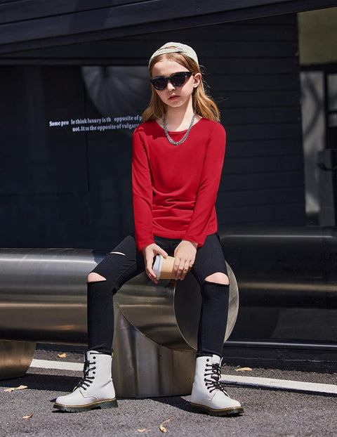 Arshiner Girls Long Sleeve T Shirts Hem Side Soft Tops