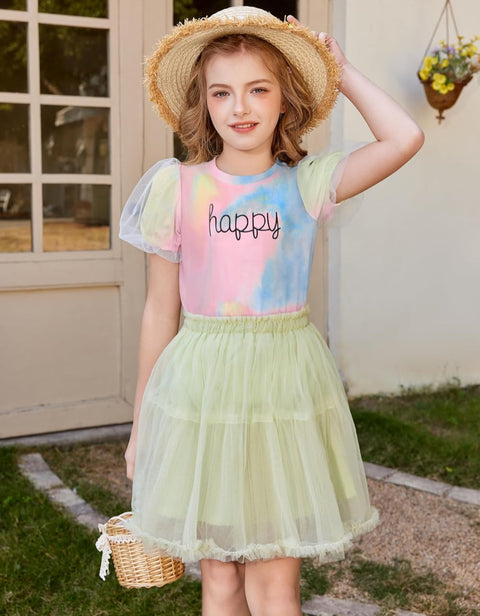 Arshiner Girls Shirts Mesh Puff Short Sleeves Tee Tops